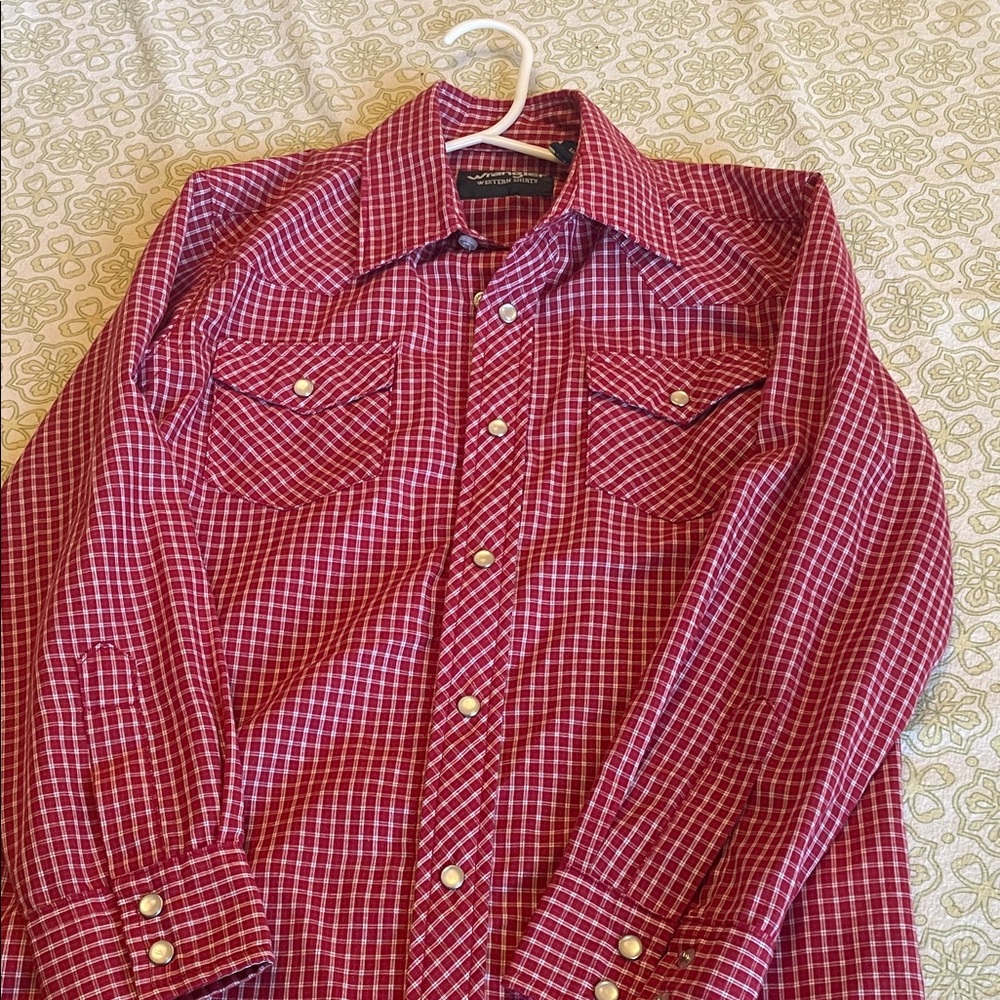 Wrangler Men's Red Checkered Button Down Shirt